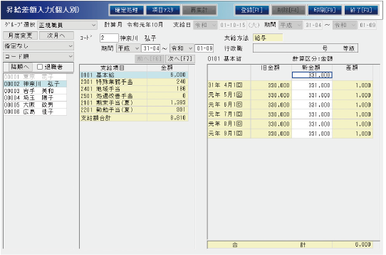 差額計算は本俸を入力するだけ