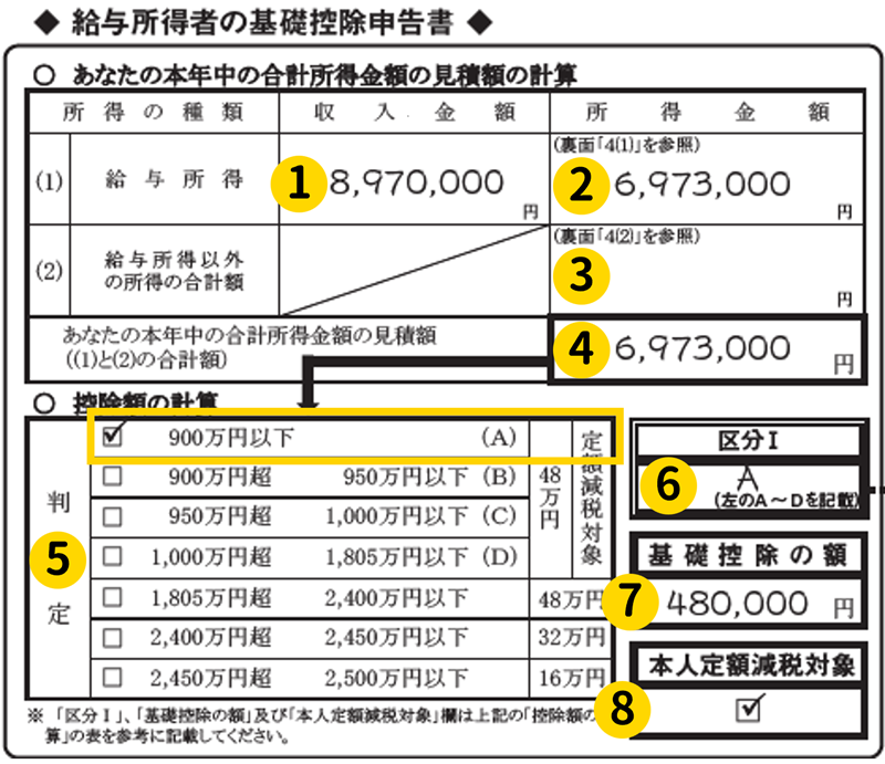 基礎控除申告書　基礎控除申告書全体