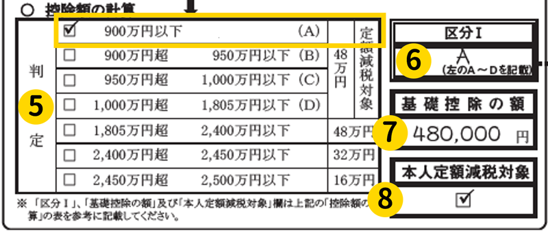 基礎控除申告書　控除額の計算