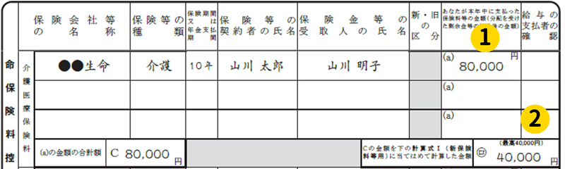 保険料控除申告書　介護医療保険料1