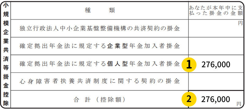 保険料控除申告書　小規模企業共済等掛金控除