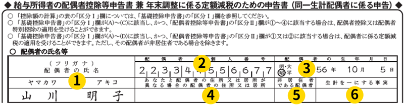 配偶者控除等申告書　配偶者の情報