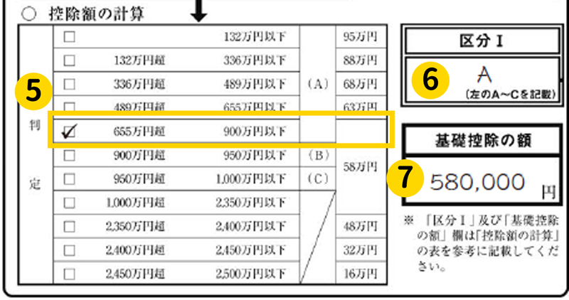 基礎控除申告書　控除額の計算