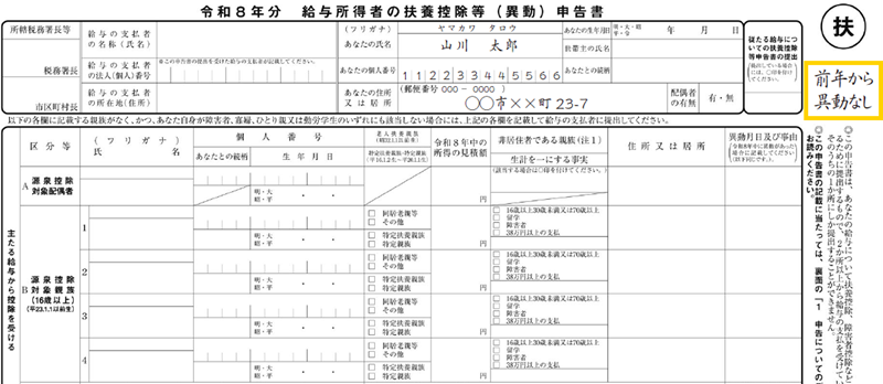 扶養控除等申告書 簡易な申告書