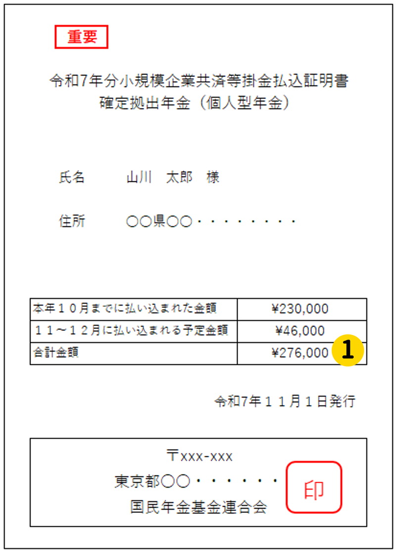 小規模偉業共済等掛金払込証明書