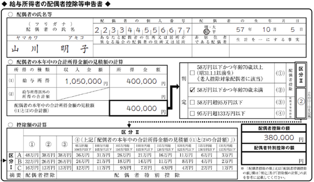 配偶者控除等申告書 申告書